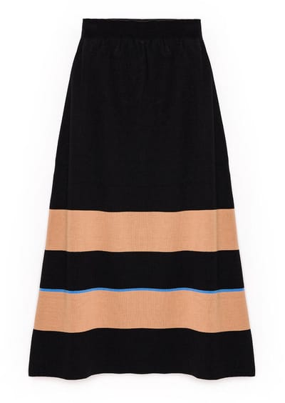 Touché Privé - Gestreepte gebreide rok met elastische taille - Bruin - Dames