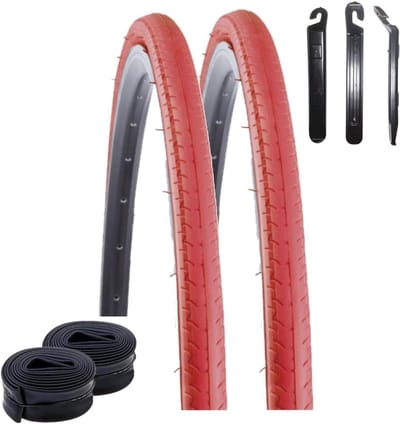 Racefiets bandenset - Wielset racefiets - Fietsen onderhouden - Inclusief binnenbanden en bandenlichters - 700 x 26C - Rood