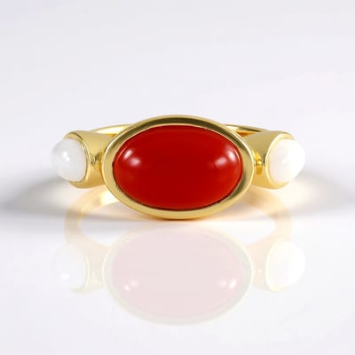 Cavill - Zilveren ring verguld 925 sterling - Ovale carneool 2,7ct & witte maansteen 1,08ct - Indiaanse edelstenen - Elegante dames ring