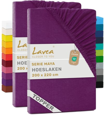 Lavea® Set van 2 Hoeslakens voor Topper 200x220 cm – Jersey 100% Katoen – voor Topmatras tot 10 cm – met Elastiek Rondom – Lila