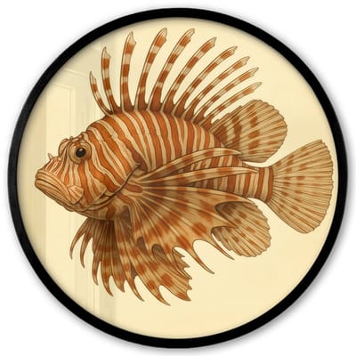 Poster in lijst Rond - Fotolijst 40x40 cm - Posters - Strepen - Vis - Rond - Stekels - Ronde posterlijst zwart - Decoratie - Wanddecoratie woonkamer - Muurdecoratie slaapkamer