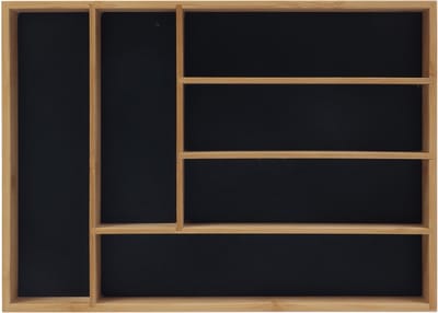 Bestekbak - bamboe - 6 vakken - 5x35,5x25,5 cm - natuur-zwart