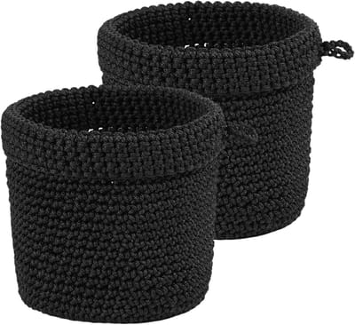 2 stuks gehaakte mand, opvouwbare opbergmand, voor keuken, badkamer, kinderkamer, werkkamer - 13 cm x 14 cm