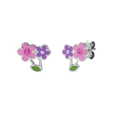 Lucardi Kinder Zilveren kinderoorknoppen bloemen - Oorbellen - 925 Zilver - Zilverkleurig
