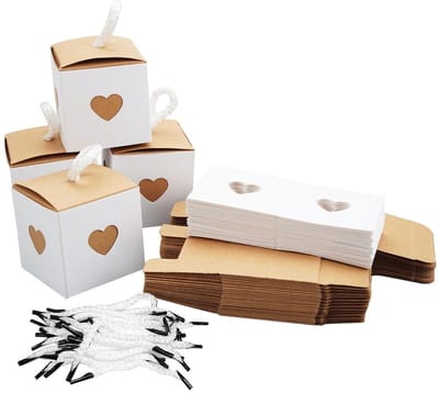Dailygoods- Geschenkdoos Hoogwaardig Kraftpapier - 30 Stuks - 5,5 x 5,5 x 5,5 Cm - Bruin met Harten - Perfect voor Bruiloften - Eenvoudig te Installeren - Cadeauverpakking