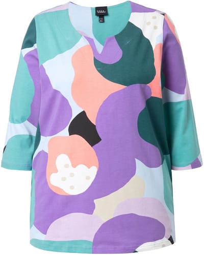 Ulla Popken - Dames - Shirt A-lijn tuniekhals 3/4-mouwen - Purper - Maat 42+