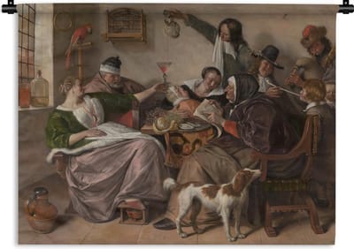 Wandkleed Jan Steen - Soo voer gesongen soo na gepepen - Schilderij van Jan Steen Wandkleed katoen 150x112 cm - Wandtapijt met foto