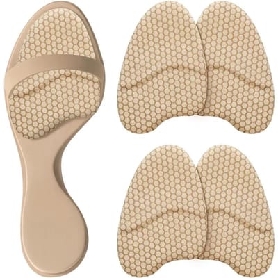 1 pakket van 4 comfortabele siliconen hoge hakken voorplaatjes - antislip honingraatontwerp, herbruikbaar en gemakkelijk aan te trekken halfmaat dameszoolen, beige, ideaal voor feesten en bruiloften