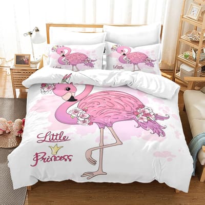 Collection de Linge de Lit Flamant Rose Simple Jumeau Complet Queen King Size Collection de Lits Flamant Chambre d'Adulte Enfant Housse de Couette Collections Anime 3D 013 140x200cm 3pcs