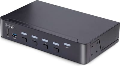 StarTech.com 4-Port DisplayPort KVM Switch, 8K 60Hz / 4K 144Hz, Single Display, DP 1.4, 2x USB 3.0 Ports, 4x USB 2.0 HID Ports, Drukknop & Hotkey Schakelaar, TAA Compliant, OS Onafhankelijk, Metalen Behuizing