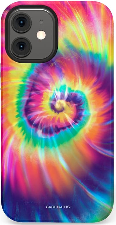 Casetastic hoesje geschikt voor Apple iPhone 12 Mini - Dubbellaagse bescherming - Kleurrijke draaikolk - Fashion Case - Donkerblauw Roze Goud Lavendel
