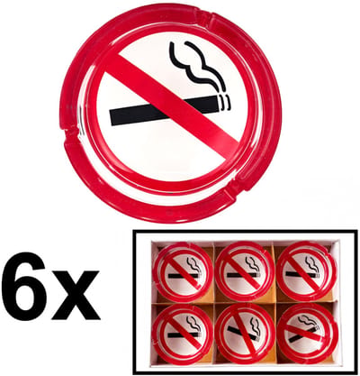 Decopatent - 6 Stuks Glazen Asbak Rond 13 Cm - NO SMOKING / Verboden te Roken Design - Stevig Glas - Asbak voor Binnen en Buiten gebruik - Stijlvolle Ronde Asbak - Voordeelverpakking - Afm: 13 x 13 x 4.5 Cm.