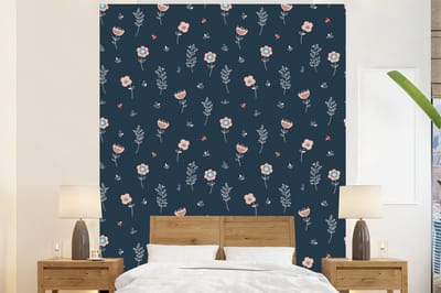 Behang - Fotobehang Bloem - Insecten - Patronen - Breedte 225 cm x hoogte 280 cm