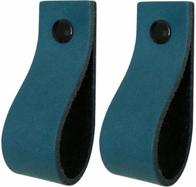 2x Leren handgrepen 'de lus' XS - PETROL (12,6 x 2,5 cm) - incl. 3 kleuren schroefjes (handgreepjes - leren grepen - greepjes - leren lusjes)