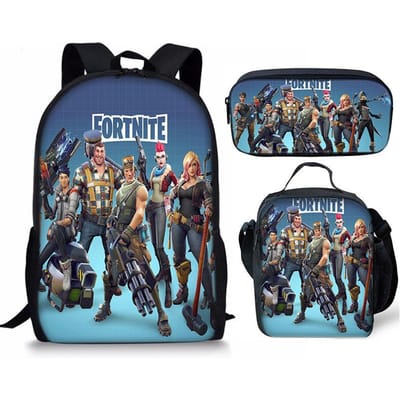3 pièces Sac à dos d'activité Fortnite Anime Dessin animé Cartable Grande capacité Étudiant Sacs d'école Trousse à crayons Mignon et Charmant Sac à lunch Date de naissance Cadeau 3pcs