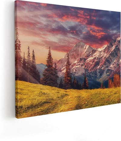 Artaza Canvas Schilderij Zonsondergang - 50x40 cm - Wanddecoratie Bergen - Muurdecoratie Natuur - Kamer Accessoires Bos
