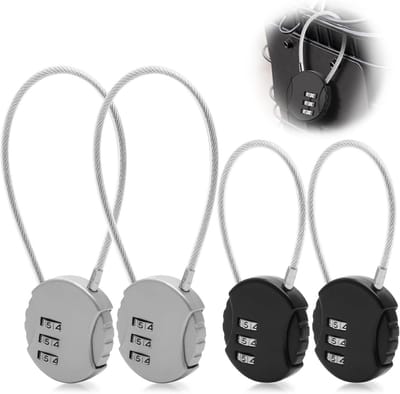 Cijferslot Set - Kabelslot 4 Stuks - Bagage Beveiligen - Instelbare Code - 2 Maten - Zwart