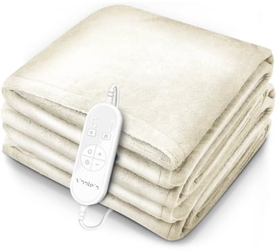 sinnlein® warmtedeken van pluche 180 x 130 cm crème | elektrische deken met automatische uitschakeling | woondeken | timerfunctie | 9 temperatuurstanden | wasbaar tot 40°C | digitaal display