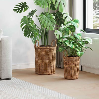 vidaXL Plantmand met opslag GENDT 2 st Natuurlijk Bruin Kubu Rattan