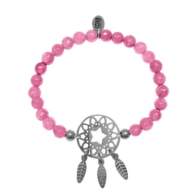 CO88 Collection Beloved 8CB-80022 Rekarmband met Stalen Elementen - Dromenvanger - Jaspis Natuursteen 6 mm - One-size - Roze