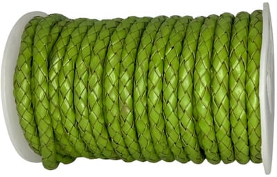 Gevlochten Leren Koord Rond, 5 m x 5 mm - Rond Gevlochten Lederen Koord, Voor Halskettingen, Armbanden, Sieraden, Knutselkralen en Veters (Groen)