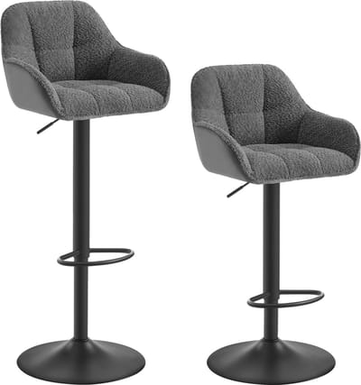 BukkitBow - Luxe Barkrukken Chenille/Fabric/Stof Met Rugleuning - Draaibaar en met Voetensteun - (63 - 84CM Zithoogte) - Donker Grijs