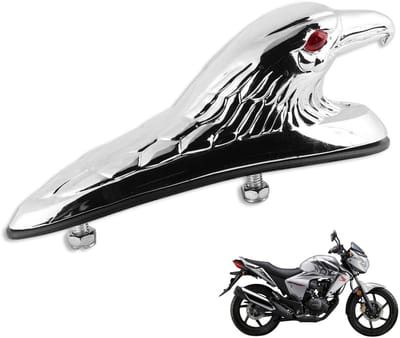 Dailygoods- Voorspatbord Ornament - Premium Kwaliteit - Aluminium Verchroomd - Nostalgische Look - Eenvoudig te Installeren - Uniek Adelaarshoofd - Motorfiets Ornament
