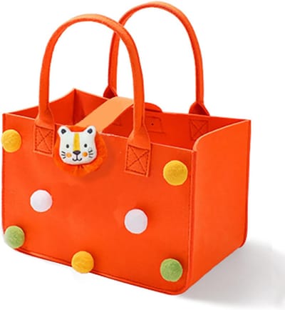 tas, boodschappentas, oranje vilten tassen meisjes, kleine vilten tas, vilten mand winkelen, vilten boodschappentas met handvat voor het opbergen van snacks, lunchboxen