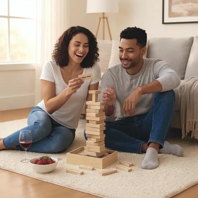 Erotisch Houten Torenspel – 48 blokken met Opdrachten – Inclusief Luxe Houten Bewaardoos – Perfect Cadeau voor Sinterklaas, Schoencadeaus & Kerstcadeaus