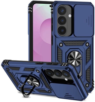Coverup Hoesje - Geschikt voor Samsung Galaxy S26 Hoesje - Coverup Armor Ring Kickstand Back Cover met Camera Shield - Blauw