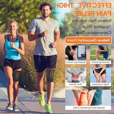 Thigh Compression Cuff voor Sport en Herstel, Elastische Bandage voor Dijen, Set van 2 (Donkergrijs, 2XL)