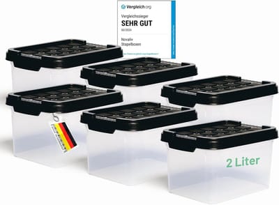 Novaliv 6x Opbergdozen met deksel Klein 2 L Antraciet Nestbaar Stapelbaar Kunststof dozen met clipsluiting Kunststof BPA-vrij 19 x 14 x 11 cm