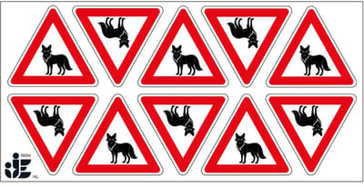 Pas op overstekende vossen sticker | 5 cm - 10 stuks per vel