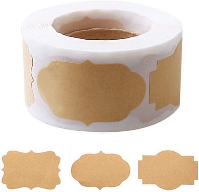 Cadeaulabels/naamstickers—Zelfklevende multifunctionele labels—Blanco kraftpapier—Geschikt voor knutselwerkjes, flessen en potten, cadeaus, paasdecoraties, etenswaren en diverse andere knutselprojecten—250 stuks per verpakking