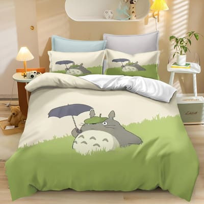 Anime Dekbedovertrek Kussensloop Beddengoedset T-TotoroS Kawaii Volwassene Jongen Meisje Slaapkamerdecoratie Kinderen Eenpersoons Tweepersoons Groot Formaat 155x220cm&set
