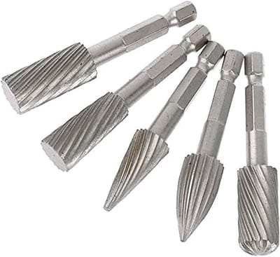 Houtfrezen - Profielfrezen - 5-delige Set 1/4" Hexagonale Schacht Roterende Filsfrezels, HSS Staal, voor Aluminium en IJzerbewerking