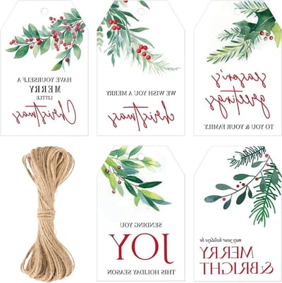 Kerstpendanten met Bessen, 50 Stuks, Witte Papieren Labels voor Cadeaus, Versieringen en Kerstboomdecoratie