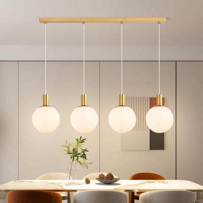 Glitzerlife - Hanglampen - Modern design - 4xE27 - Hoogte verstelbaar - Glas metaal - Ø90cm - Wit goud - Hanglampen eetkamer verstelbaar - Keuken slaapkamer kantoor