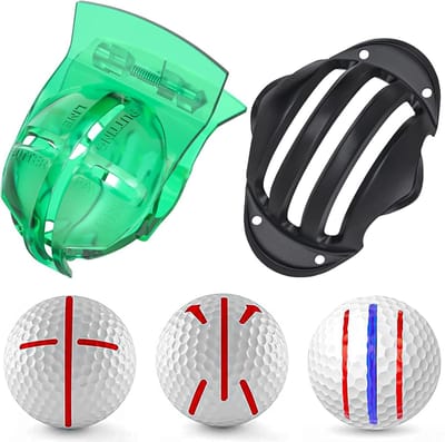 2 Stuks Golfbal Liner Templates voor Putt Alignement met Veerklem en Tri-Line Stencils - Golf Tekenhulpmiddel met Kruispijl en Tri-line Patronen voor Precisie en Nauwkeurigheid