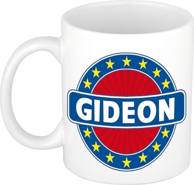 Bellatio Decorations - Gideon voornaam - koffiemok - beker - wit/blauw - 300 ml - Cadeau - Heren - Collega - Vaderdag - Verjaardag