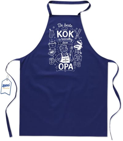 Basics - Unisex Schort - schort voor mijn opa - keukenschort - BBQ schort - 65 x 90 cm - 100% katoen - De beste kok is toevallig deze opa - blauw