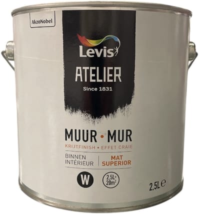 Levis Atelier Mur Binnen Krijt Effect - Kalkmatte watergedragen binnen muurverf - Superieure dekkracht - 2.50 L - RAL 9010 Pure White ( gebrokenwit)