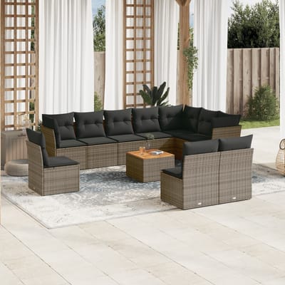 vidaXL - 11-delige - Loungeset - met - kussens - poly - rattan - grijs