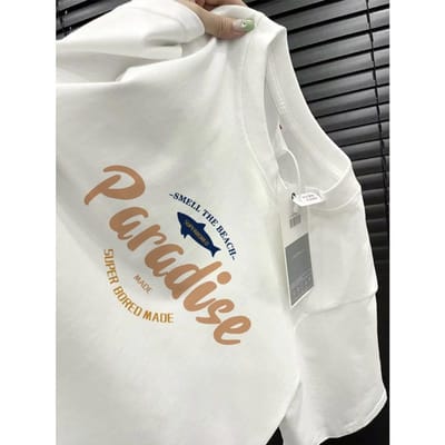 T-shirt d'été en pur coton ample à col rond et manches courtes pour homme, mode, imprimé de lettres, manches mi-longues, haut de base XXXL gray