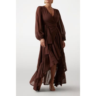 GUESS Marciano By  Elsa Wrap Flare Dress Cioccolata Maat: 36 | Maxi Jurken Outlet | Dames | Bruin