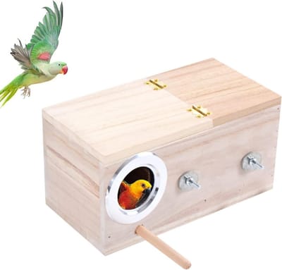 Bird breeding tray, house for pets, wooden parakeets, natural wood birdhouse, small bird nest, with rod, for small - ShopVlot