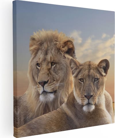 Artaza Canvas Schilderij Leeuw - 90x90 cm - Wanddecoratie Leeuw En Leeuwin - Muurdecoratie Dieren - Schilderijen Op Canvas