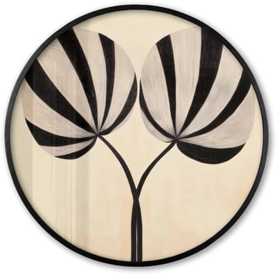 Poster in lijst Rond - Fotolijst 60x60 cm - Posters - Bladeren - Gestreept - Stengel - Beige - Ronde posterlijst zwart - Decoratie - Wanddecoratie woonkamer - Muurdecoratie slaapkamer
