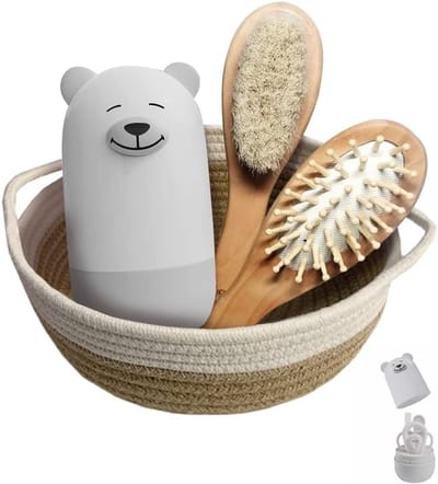 SnelShoppen - Baby 7 in 1 Verzorgingsset - Nagelschaartje, Glazen Nagelvijl, Pincet, Haarkam van Natuurlijk Hout, Opbergmandje - Perfect voor Pasgebor