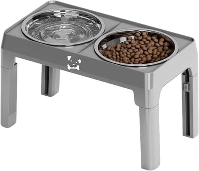 Hondenvoerbak Set - Verhoogde Voerbak - Comfortabel Eten - 5 Hoogte-opties - 44.5 cm Lengte - Grijs